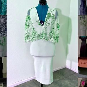 Mint green sequined deep v neck dress